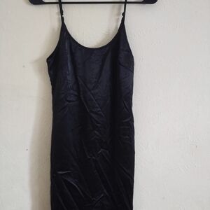 French Kiss S Black Satin Dress Dark Romantic Sexy Edgy Goth Clubbing Adj Straps